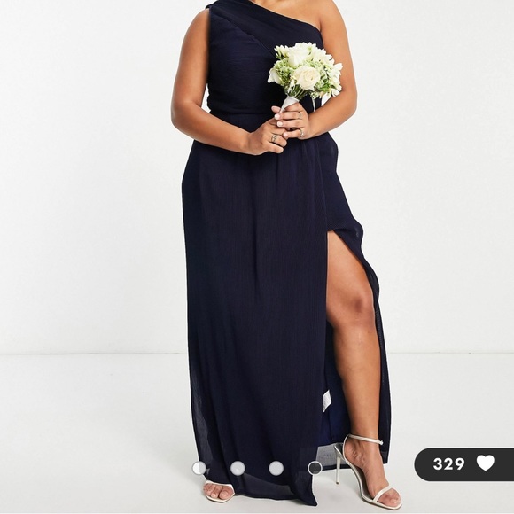 ASOS YAURA Plus Size (US16) One Shoulder Maxi Dress Navy - Picture 4 of 9